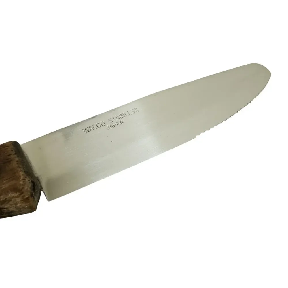 Set of 5 Walco Stainless Serrated Steak Knives Meat Dinner BBQ Wood Handles